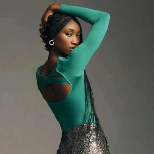 Anthropologie Emerald Green The Viv Long-Sleeve Bodysuit Size L/XL NWT